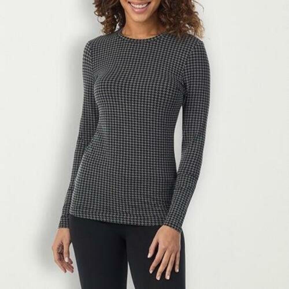 Cuddl Duds Softwear Stretchy Charcoal Geo Long Sleeve Crew Shirt Top XL New